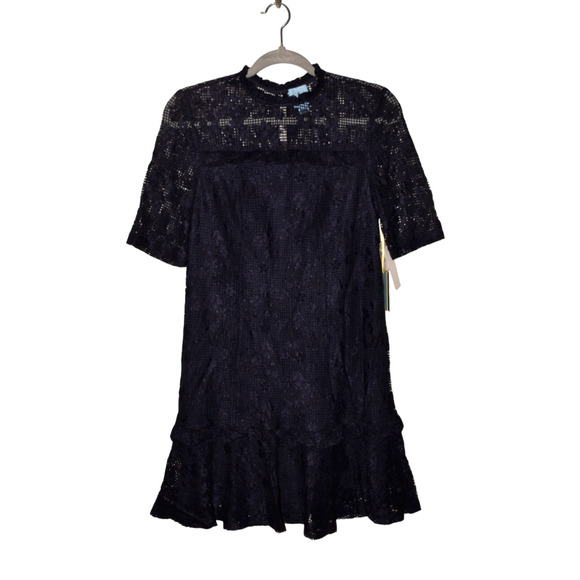 CECE NEW $139 Short Sleeve Lace Mini Dress in Night Shade Size 2 - Picture 1 of 3